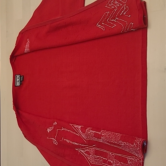 EUC Vintage Berek Red Christmas Themed Sequined and Beaded Zip Up Cardig… - Picture 11 of 15